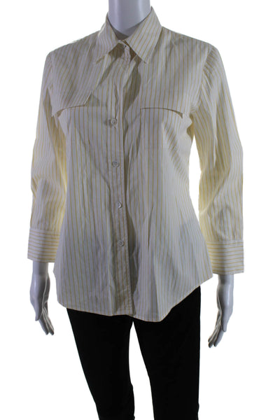 Theory Womens Cotton Yellow Striped Collar Long Sleeve Button Down Shirt Size M