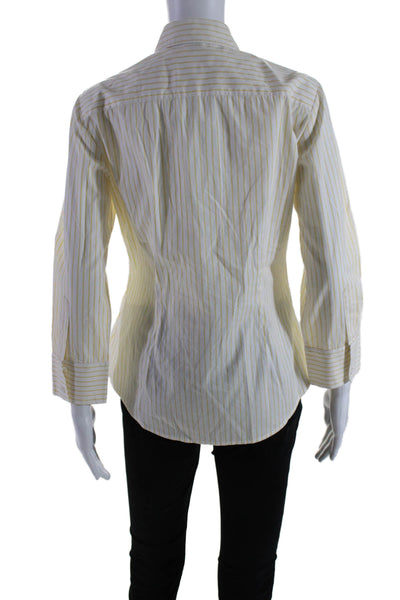 Theory Womens Cotton Yellow Striped Collar Long Sleeve Button Down Shirt Size M