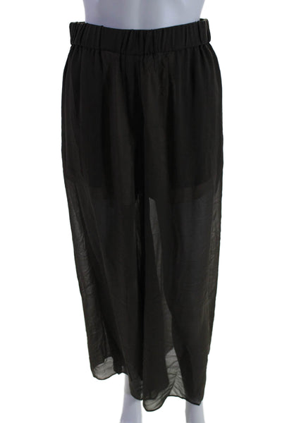 Vera Wang Womens Silk Brown Lined High Rise Sheer Wide Leg Pants Size 2