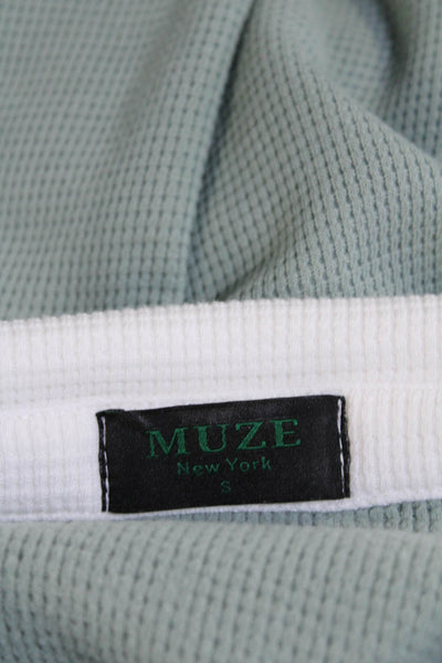 Muze Womens Green Waffle Knit Collar Long Sleeve Polo Sweater Pants Set Size S