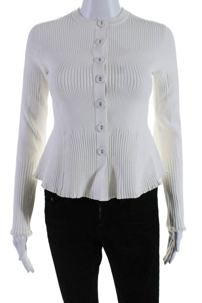 Proenza Schouler Womens White Ribbed Button Front Crew Neck Sweater Top Size XS