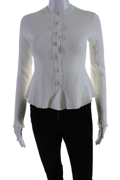 Proenza Schouler Womens White Ribbed Button Front Crew Neck Sweater Top Size XS