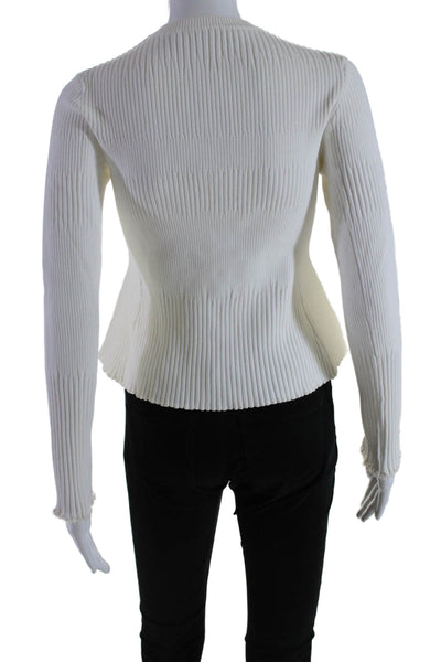 Proenza Schouler Womens White Ribbed Button Front Crew Neck Sweater Top Size XS