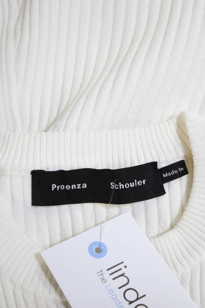 Proenza Schouler Womens White Ribbed Button Front Crew Neck Sweater Top Size XS