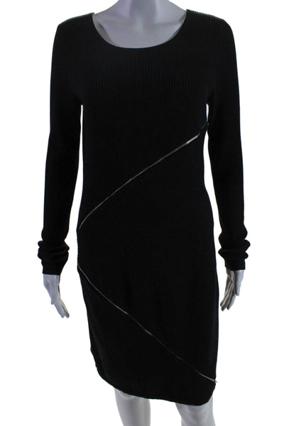 Neiman Marcus Women's Round Neck Long Sleeves Ribbed Midi Dress Black Size S