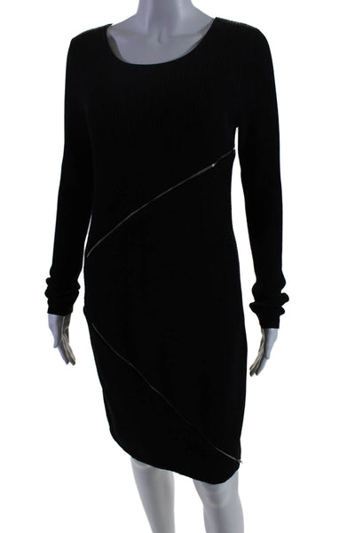 Neiman Marcus Women's Round Neck Long Sleeves Ribbed Midi Dress Black Size S