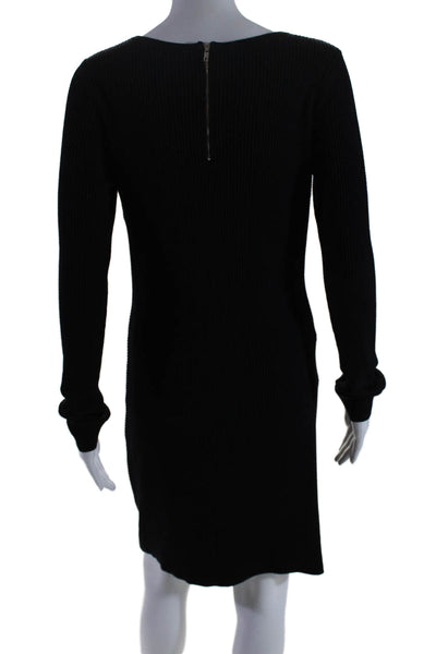 Neiman Marcus Women's Round Neck Long Sleeves Ribbed Midi Dress Black Size S