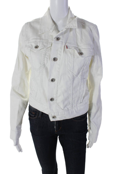 Levis Womens Cotton Button Collar Lined Crop Denim Jacket White Size M