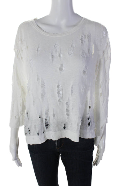 IRO Womens Round Neck Long Sleeve Heavily Distressed Basic Top White Size M