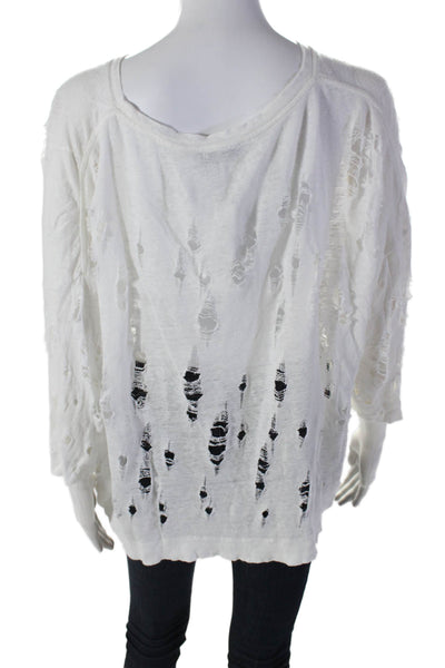 IRO Womens Round Neck Long Sleeve Heavily Distressed Basic Top White Size M