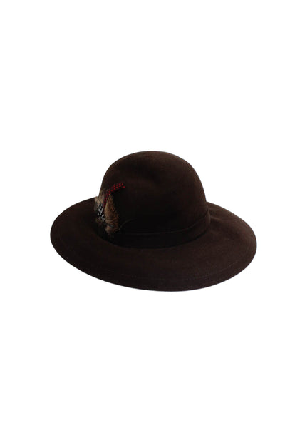 Saks Fifth Avenue Womens Feather Detail Wide Brim Hat Brown Size OS