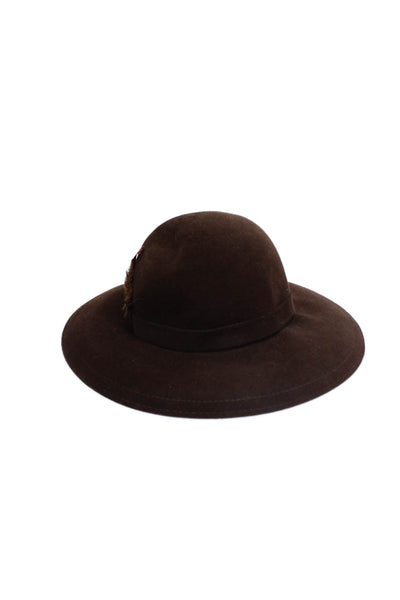 Saks Fifth Avenue Womens Feather Detail Wide Brim Hat Brown Size OS