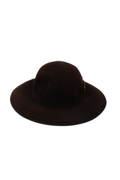 Saks Fifth Avenue Womens Feather Detail Wide Brim Hat Brown Size OS