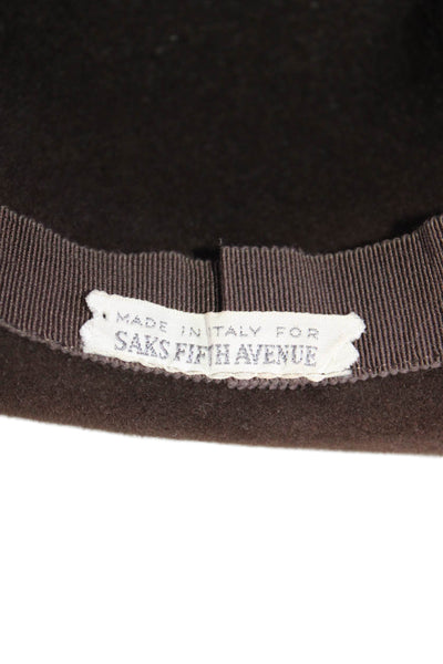 Saks Fifth Avenue Womens Feather Detail Wide Brim Hat Brown Size OS