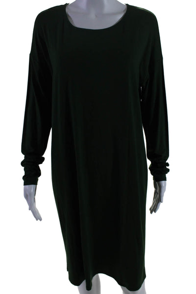 Eileen Fisher Women's Round Neck Long Sleeves Midi Dress Green Size S