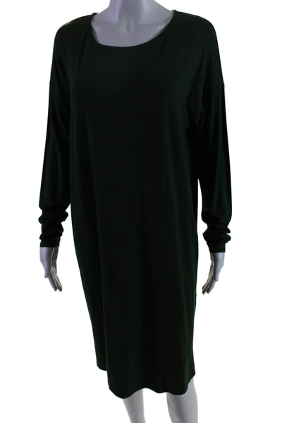 Eileen Fisher Women's Round Neck Long Sleeves Midi Dress Green Size S