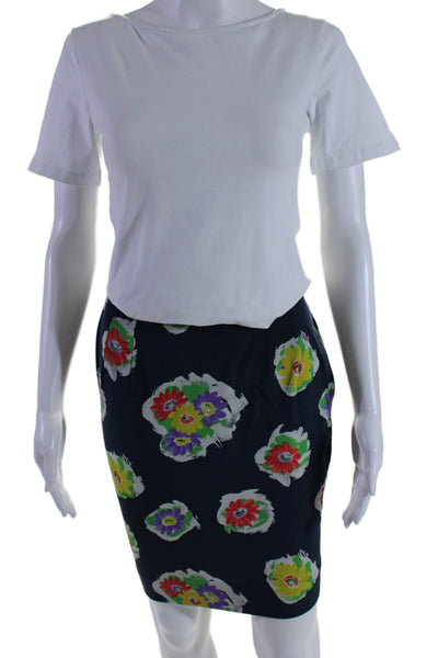 Ungaro Parallele Paris Womens Floral Side Zip Buttoned Pencil Skirt Blue Size 8