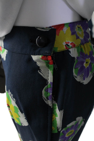 Ungaro Parallele Paris Womens Floral Side Zip Buttoned Pencil Skirt Blue Size 8