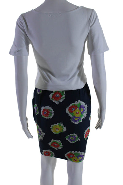 Ungaro Parallele Paris Womens Floral Side Zip Buttoned Pencil Skirt Blue Size 8