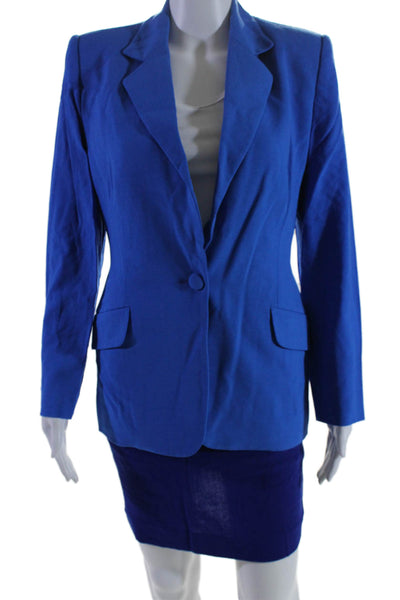 Donna Karan New York Womens Buttoned Blazer Skirt Monochrome Set Blue Size 6