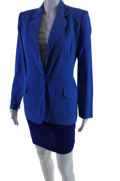 Donna Karan New York Womens Buttoned Blazer Skirt Monochrome Set Blue Size 6