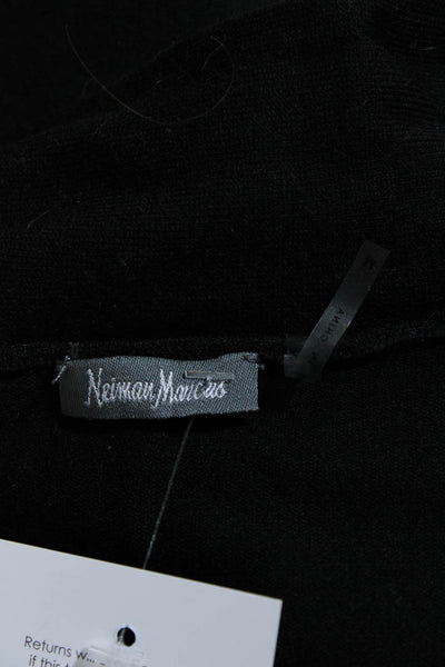 Neiman Marcus Women's Long Sleeves Open Front Leather Trim Cardigan Black Size M