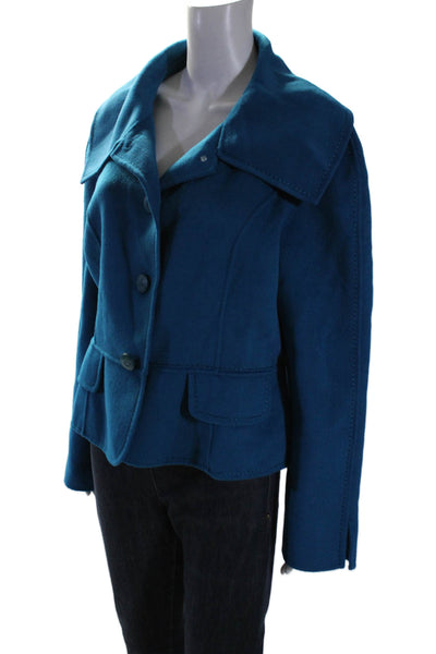 St. John Womens Wool Textured Collar Button Lined Blazer Blue Size 14