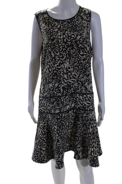 DKNY Womens Silk High Neck Sleeveless Animal Print Short Dress Beige Size 14