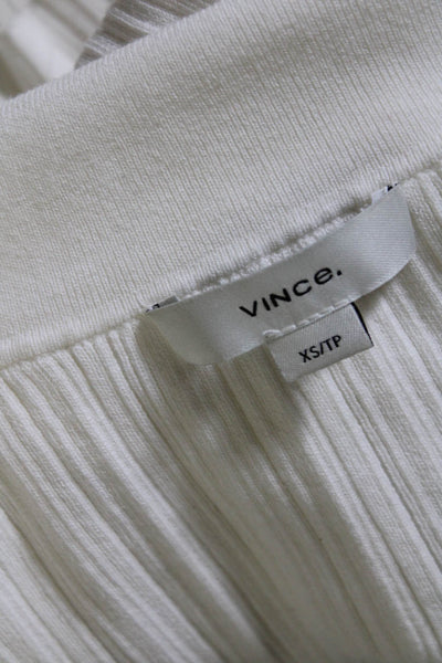 Vince Womens V-neck Short Sleeve Ribbed Button Polo Top White Size XXS