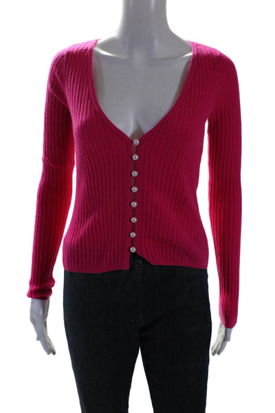 Lovers + Friends Womens V-Neck Long Sleeve Button Up Knit Top Pink Size XXS