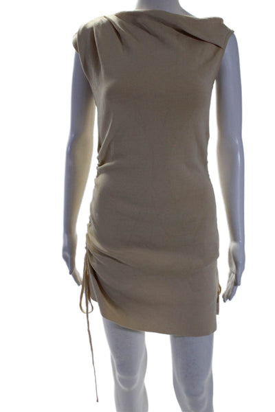 Lioness Womens Ruched Asymmetrical Sleeveless Knit Mini Dress Beige Size S