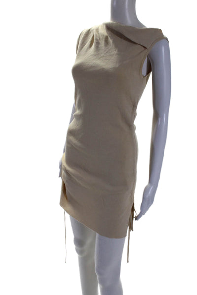 Lioness Womens Ruched Asymmetrical Sleeveless Knit Mini Dress Beige Size S