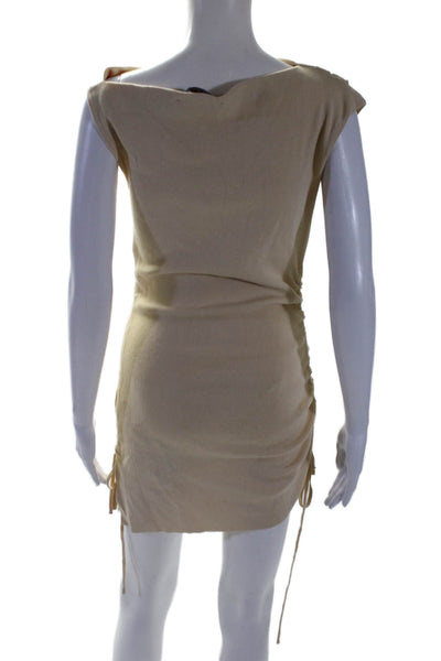 Lioness Womens Ruched Asymmetrical Sleeveless Knit Mini Dress Beige Size S