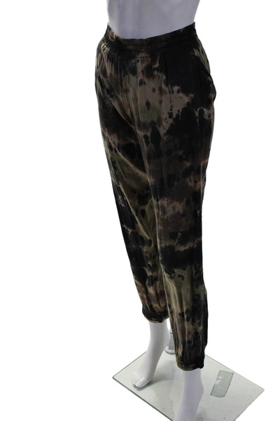 Mijo Womens Silk Tie Dye Elastic Waist Mid-Rise Tapered Pants Green Size S