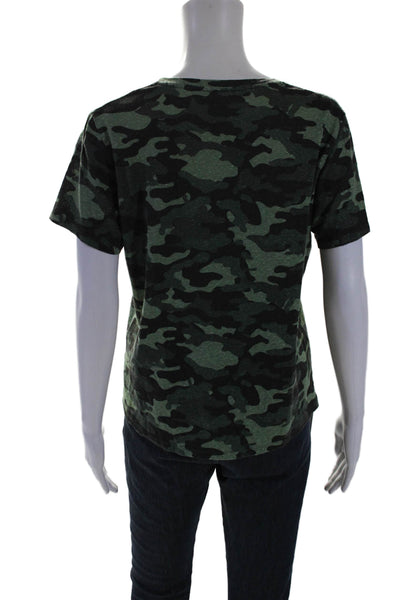 Majestic Filatures Womens Linen Camo V-Neck Short Sleeve T-Shirt Green Size 3