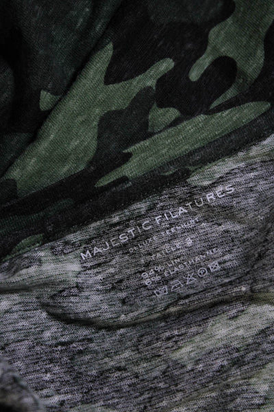 Majestic Filatures Womens Linen Camo V-Neck Short Sleeve T-Shirt Green Size 3