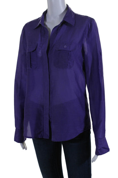 BCBGMAXAZRIA Womens Button Front Long Sleeve Collared Shirt Purple Size Medium