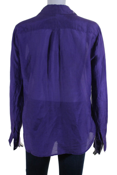 BCBGMAXAZRIA Womens Button Front Long Sleeve Collared Shirt Purple Size Medium