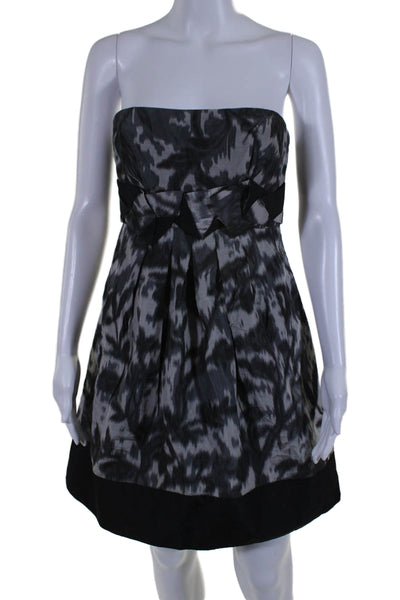 BCBGMAXAZRIA Womens Back Zip Strapless Abstract Silk Dress Gray Black Size 4