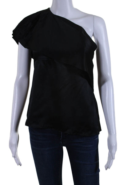 BCBGMAXAZRIA Womens Spaghetti Strap Pintuck Ruffled Silk Top Black Size XS