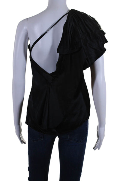 BCBGMAXAZRIA Womens Spaghetti Strap Pintuck Ruffled Silk Top Black Size XS