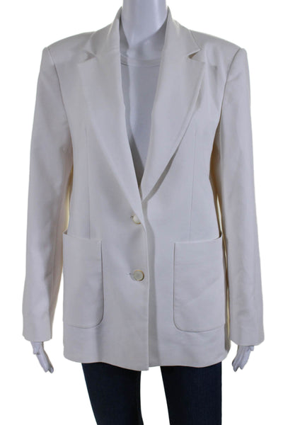 Zara Womens Two Button Wide Lapel Blazer Jacket White Cotton Size Small