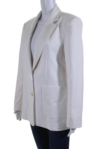 Zara Womens Two Button Wide Lapel Blazer Jacket White Cotton Size Small