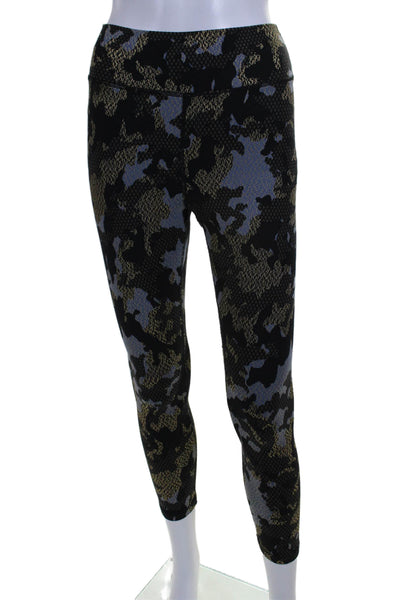 The Upside Womens Camouflage Print High Rise Pull On Leggings Black Gold Size 6