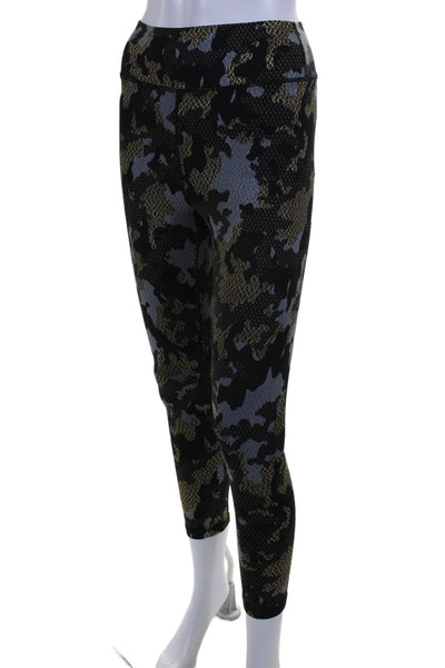 The Upside Womens Camouflage Print High Rise Pull On Leggings Black Gold Size 6