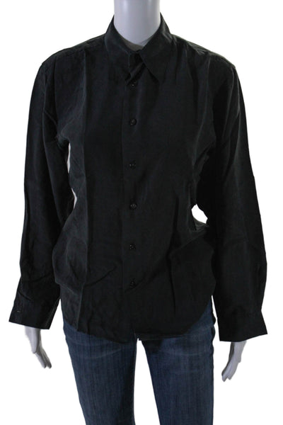 Go Silk for L'Zinger Womens Silk Collared Button Long Sleeve Blouse Black Size S