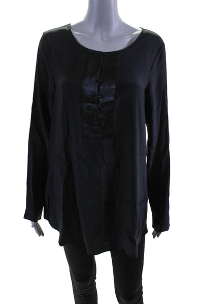 Calypso Saint Barth Womens Long Sleeve Scoop Neck Silk Shirt Black Size Small