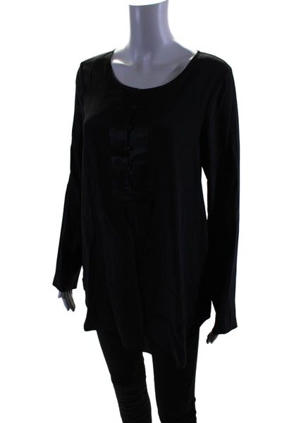 Calypso Saint Barth Womens Long Sleeve Scoop Neck Silk Shirt Black Size Small