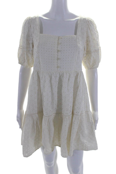 Madewell Womens Cotton Floral Embroidered Square Neck Dress White Size 2