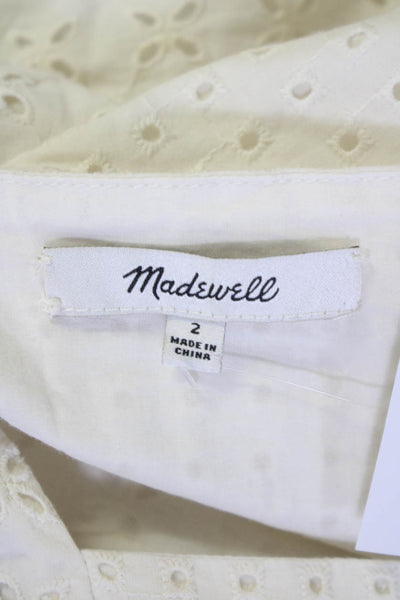 Madewell Womens Cotton Floral Embroidered Square Neck Dress White Size 2